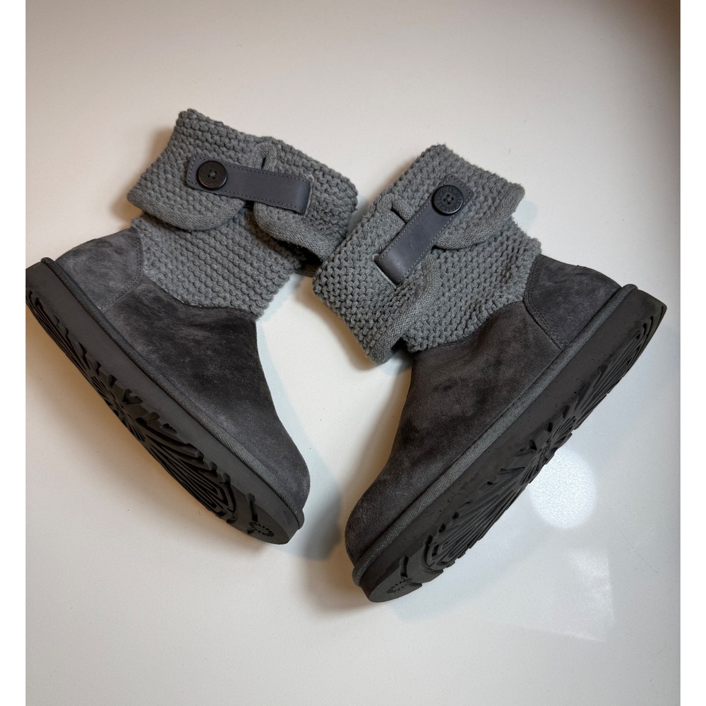 UGG Shaina Sweater Knit Cuff Boots Gray Suede Women's 8 1012534